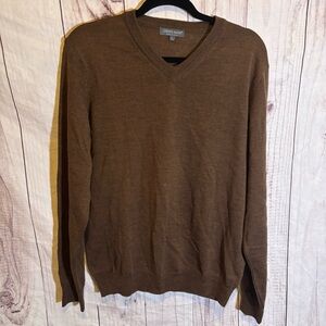 Lorenzo Magni Men’s 100% Wool Brown V-Neck Sweater Made in Italy Large